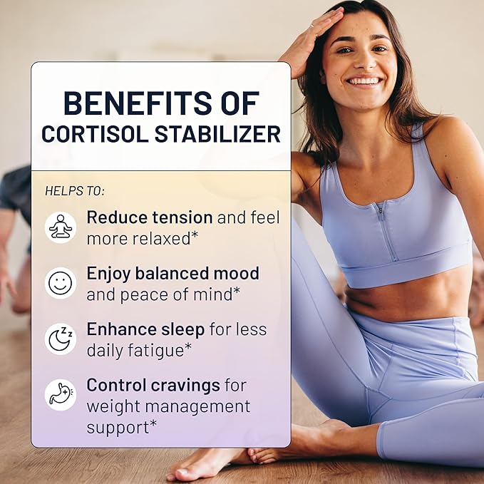 Cortisol Manager and Stabilizer Supplement | Supports Deep Sleep & Relaxation | Cortisol Supplement with Ashwagandha, L-Theanine, Rhodiola Rosea Extract & Apigenin | 180 Vegan Capsules