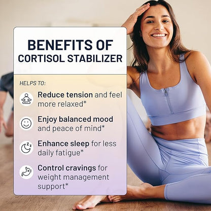 Cortisol Manager and Stabilizer Supplement | Supports Deep Sleep & Relaxation | Cortisol Supplement with Ashwagandha, L-Theanine, Rhodiola Rosea Extract & Apigenin | 30 Vegan Capsules