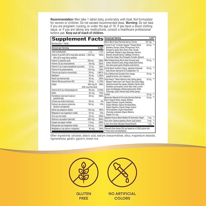 Nature's Way Alive! Men’s 50+ Daily Ultra Multivitamin, High Potency Formula, Supports Healthy Brain, Eyes & Heart*, with Methlyated B12, Gluten-Free, 150 Tablets (Packaging May Vary)