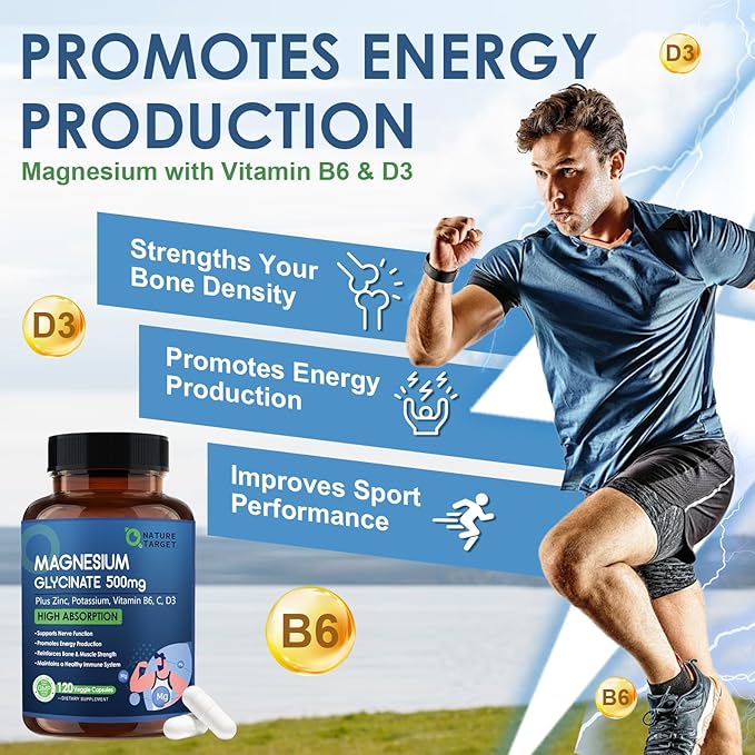 Magnesium Glycinate 500mg, Chelated Magnesium with Zinc & Vitamin D3 for Muscle, Nerve and Bone, Support Heart Health & Leg Cramp, Strength Immune System - 120 Capsules