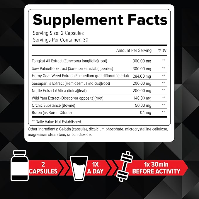 Performance Booster for Men - Enhance Energy, Endurance, Stamina, Strength, Drive & Muscle Growth - Natural Male Enhancing Supplement with Tongkat Ali, Horny Goat Weed & Saw Palmetto - 60 Capsules