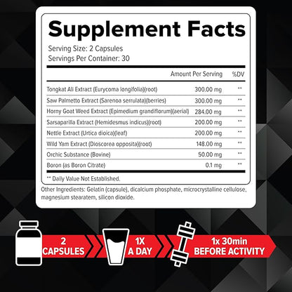 Performance Booster for Men - Enhance Energy, Endurance, Stamina, Strength, Drive & Muscle Growth - Natural Male Enhancing Supplement with Tongkat Ali, Horny Goat Weed & Saw Palmetto - 60 Capsules