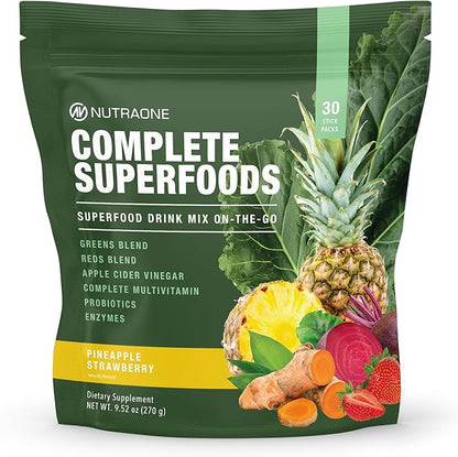 Complete Superfoods, Complete Spectrum Multivitamin, Greens and Reds Blend, Enzymes, Probiotics (Pineapple Strawberry, 30 Stick Packs)