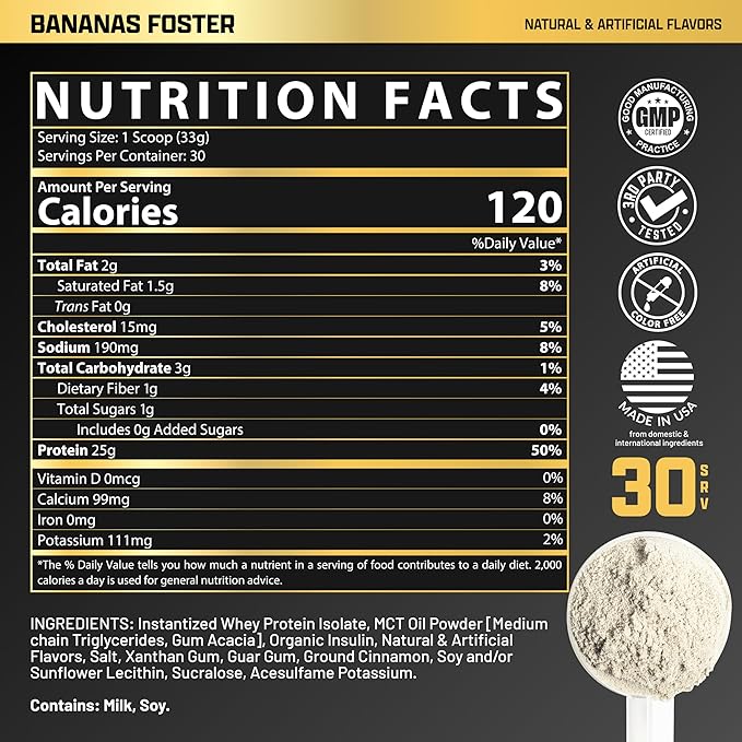 Nutrex Research IsoFit Whey Protein Powder Instantized 100% Whey Protein Isolate (30 Servings (Pack of 1), Bananas Foster)