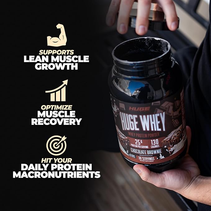 Huge Whey, Protein Powder for Muscle Gain, 25g Protein, 12g EAAs, Supports Muscle Growth, Performance & Recovery (Chocolate Brownie, 30 Servings)