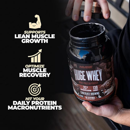 Huge Whey, Protein Powder for Muscle Gain, 25g Protein, 12g EAAs, Supports Muscle Growth, Performance & Recovery (Chocolate Brownie, 30 Servings)