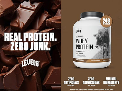 Levels Grass Fed Whey Protein Powder, No Artificials, 24G of Protein, Double Chocolate, 5LB