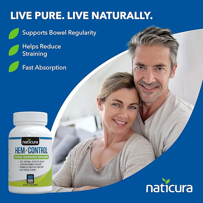 Hem-Control - Fast Effective Hemorrhoid Treatment Supplement - Powerful Formula to Promote Symptom Relief, Shrinking of Hemorrhoids, Ease Discomfort - 90 Vegan Capsules - Made in USA