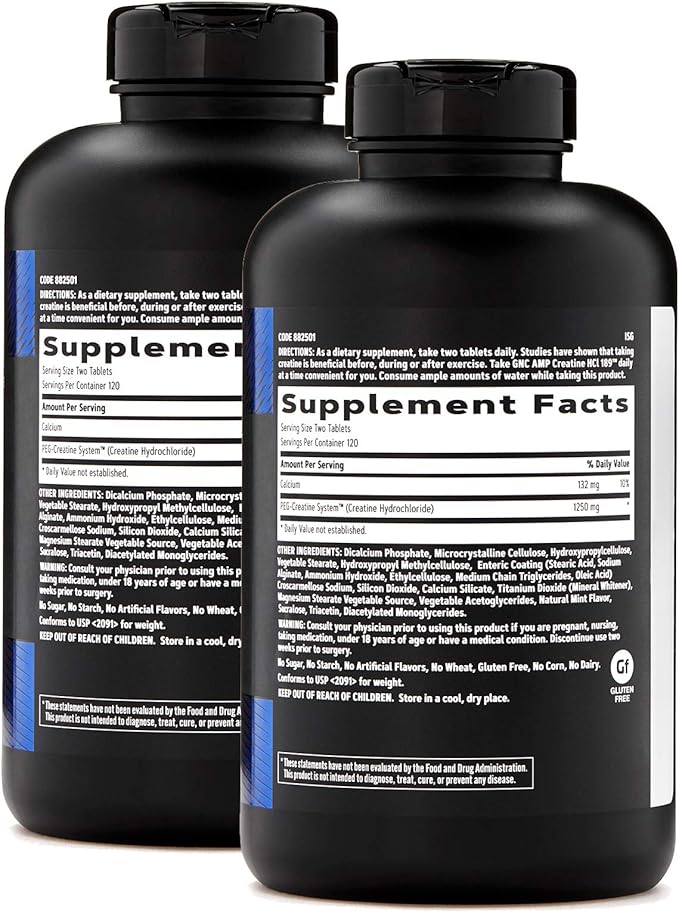 GNC AMP Creatine HCl 189 | Targeted Muscle Builder and Recovery Supplement | Fast Absorbing Performance Blend | 480 Count