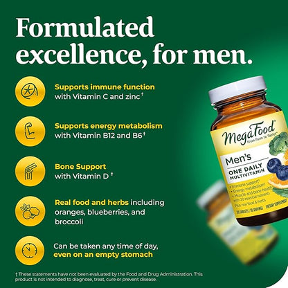 MegaFood One Daily Mens Multivitamins - Multivitamin for Men - Vitamin C, Vitamin D3 & Vitamin B12 - Muscle, Energy Metabolism & Immune Support - Vegetarian, Gluten Free - 36 Tablets, 36 Servings