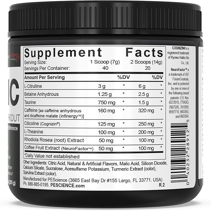 PEScience Prolific Pre Workout Powder, Sour Green Apple, 40 Scoop, Energy Supplement with Nitric Oxide