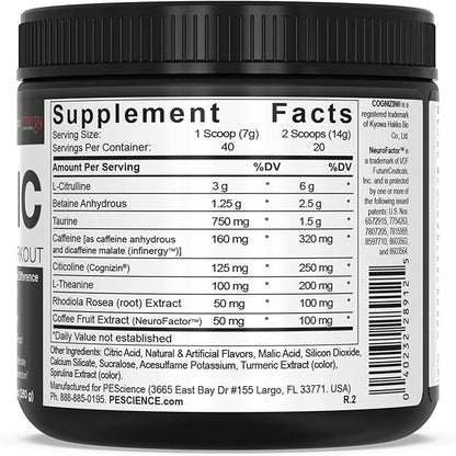 PEScience Prolific Pre Workout Powder, Sour Green Apple, 40 Scoop, Energy Supplement with Nitric Oxide