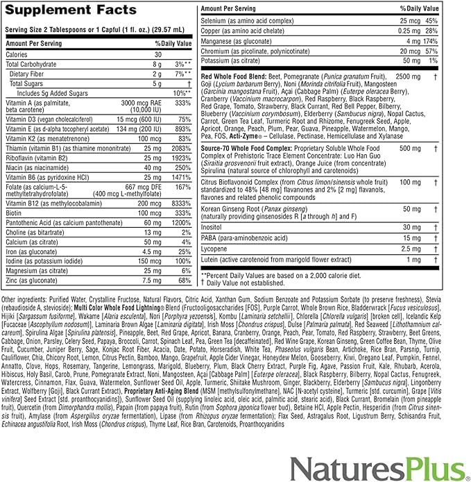 Natures Plus Source of Life RED Multivitamin Liquid - 30 oz, Pack of 2 - Energy & Immune Support - with Exotic Red Fruits, Lycopene & Lutein - Vegetarian & Gluten Free - 60 Total Servings