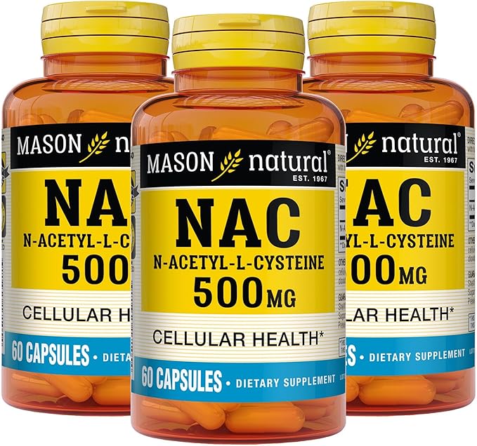 Mason Natura NAC N-Acetyl-L-Cysteine 500 mg, 6 Month Supply, Supports Normal Cellular Health, Immune System Booster for General Wellness, 3 Pack
