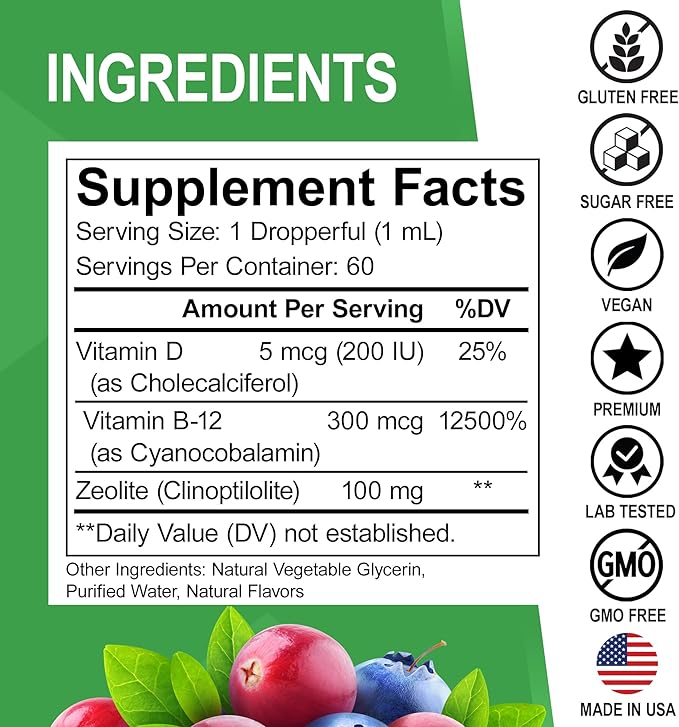 Zeolite Detox for Kids Liquid Drops - Advanced Zeolite for Kids with Vitamins B12 & D, Clinoptilolite Zeolite Detox - Zeolite Kids Gentle Body Daily Detox Cleanse, Focus & Speech Zeolite Drops 2oz