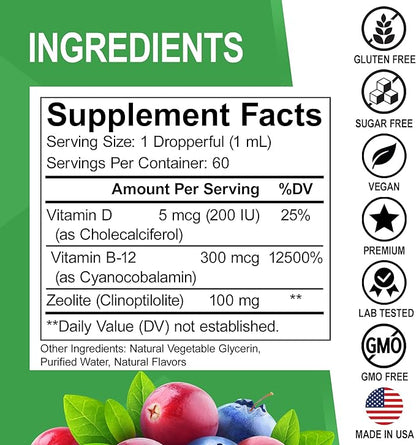 Zeolite Detox for Kids Liquid Drops - Advanced Zeolite for Kids with Vitamins B12 & D, Clinoptilolite Zeolite Detox - Zeolite Kids Gentle Body Daily Detox Cleanse, Focus & Speech Zeolite Drops 2oz