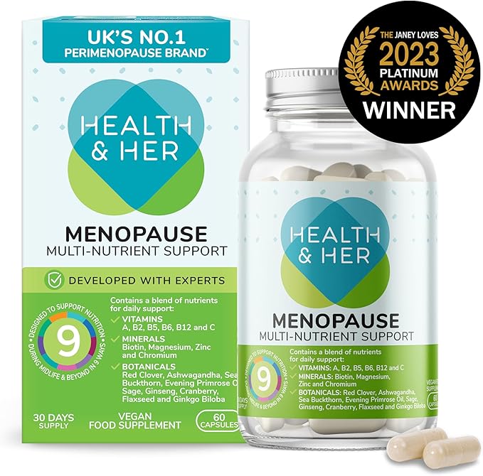 Health & Her Menopause Supplements For Women, Multi-Nutrient, Menopause Support For Women, Menopause Vitamins For Women, Energy, Bones, Muscles, Skin, Hair, Vegan, Gluten-Free, Non GMO (60ct - 1month)