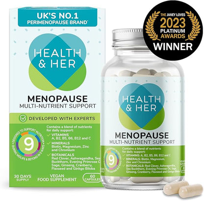 Health & Her Menopause Supplements For Women, Multi-Nutrient, Menopause Support For Women, Menopause Vitamins For Women, Energy, Bones, Muscles, Skin, Hair, Vegan, Gluten-Free, Non GMO (60ct - 1month)