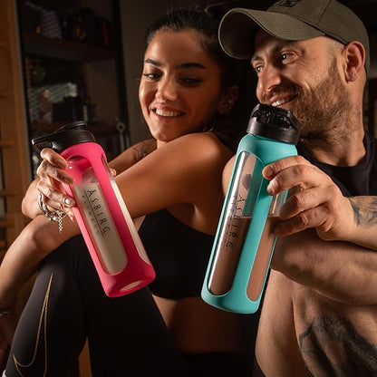 Fitness | Glass Protein Shaker | Protein Shaker | Drinking Bottle | with Spiral Ball | Pink