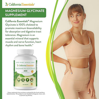 Magnesium Glycinate 400 - Chelated, High Absorption Magnesium for Muscle Relief, Bone & Heart Support -Vegan, Non-GMO, Gluten-Free 240 Tablets (Servings 120, Serving Size (2) 200mg Tablets)