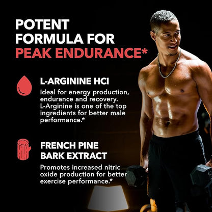 L Arginine Pine Bark Extract Capsules - Potent 2X Formula Nitric Oxide Supplement for Men with 1800mg LArginine and 100mg French Pine Bark - Endurance Performance Recovery - 90 Count 1-Month Supply