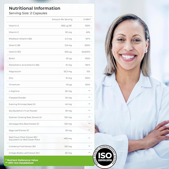 Health & Her Menopause Supplements For Women, Multi-Nutrient, Menopause Support For Women, Menopause Vitamins For Women, Energy, Bones, Muscles, Skin, Hair, Vegan, Gluten-Free, Non GMO (60ct - 1month)