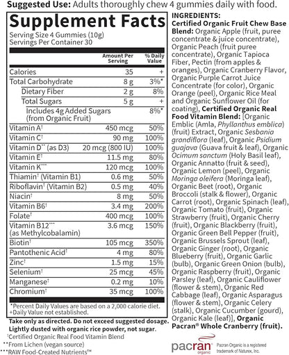 Garden of Life Organics Women's Gummy Vitamins - Berry - Certified Organic, Non-GMO, Vegan, Kosher Complete Multi - Methyl B12, C & D3 - Gluten, Soy & Dairy Free, 120 Real Fruit Gummies