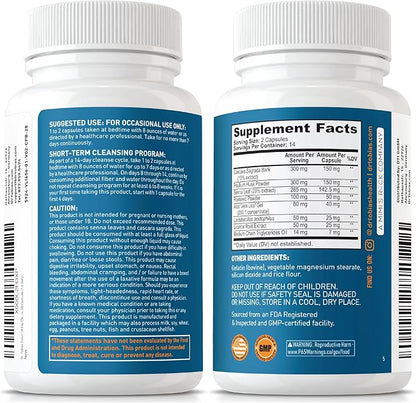 Dr. Tobias Colon 14 Day Cleanse, Advanced Gut Cleanse Detox for Women & Men with Cascara Sagrada, Psyllium Husk, Senna Leaf & Probiotics, Non-GMO Colon Cleanse, 28 Capsules 1-2 Daily