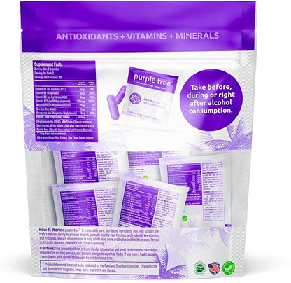 Purple Tree Post-Celebration Wellness | Liver Support, Hydration & Replenisher | Dihydromyricetin DHM, Milk Thistle, Electrolytes, Vitamins | Bachelorette & Bachelor Party Kits, 30 Packets (120 pills)