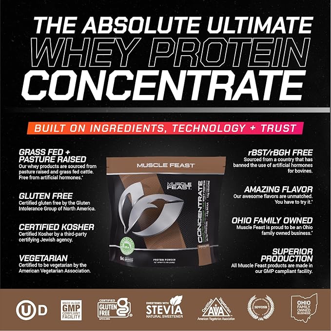 Muscle Feast Grass-Fed Whey Protein Concentrate Powder, All Natural Hormone Free Pasture Raised, Chocolate, 5lb