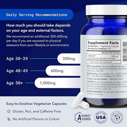 TRU NIAGEN Patented NAD+ Supplement for Anti Aging and Cell Regeneration, 300 mg Niagen, 90 Servings | Supports Cellular Energy, Brain, Muscle | Nicotinamide Riboside (NR) Take 1 Daily | 1 Bottle