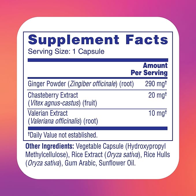MIDOL Supplements Peace Out PMS, PMS Support Supplement, Formulated with Chasteberry to Help Ease Breast Tenderness & Mild Mood Changes, Also with Ginger Powder & Valerian Extract, 30 Count