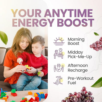 Morning Buzz Energy Powder Grape Drink - Energy Boost Drink Mix - Sugar-Free Energy with Antioxidants - Morning Kickstart and Sports Nutrition Endurance Product