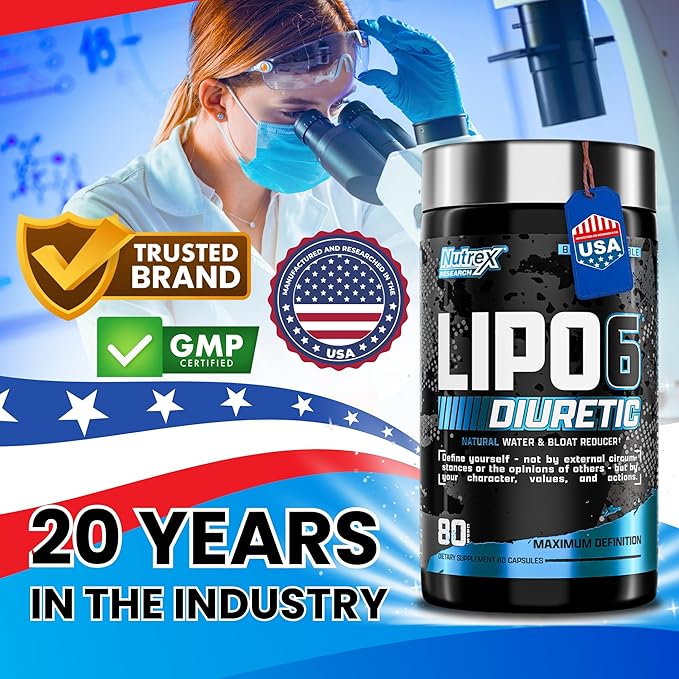 Nutrex Research - Lipo 6 Black Diuretic Water Pills (80 Caps) - Diuretics Reduce Bloat, Water Weight & Enhances Muscle Definition - Water Pill Bloating Relief - Diuretics for Water Retention Pills