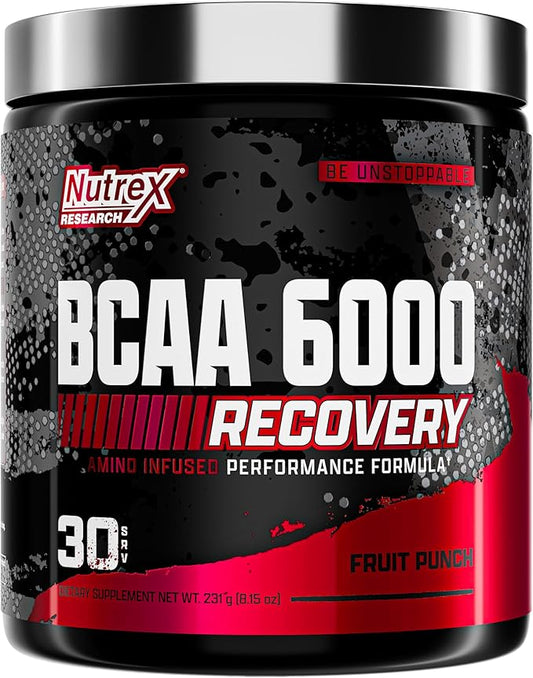 Nutrex Research - BCAA Powder 6000 Amino Acid - 6 Grams of BCAAs Amino Acids Supplement for Post Workout Recovery & Muscle Growth - Amino Energy Workout Recovery Drink (Fruit Punch - 30 Servings)