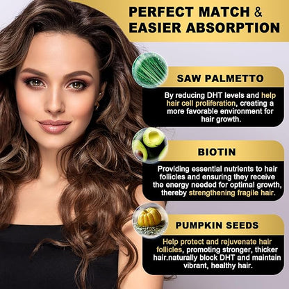 DHT Blocker Gummies Hair Growth Supplement, Super Potency Saw Palmetto & Biotin 10000 mcg for Women & Men, Plus 12 Proprietary Blend - Prevent Hair Loss, Blocking DHT Receptors, Hormonal Balance