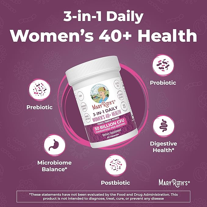 MaryRuth Organics 3-in-1 Daily Health 40+ Probiotics for Women | Clinically Tested | Estrogen Supplement for Women | 50 Billion CFU | Allergen Free | 30 ct