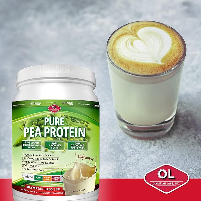 Olympian Labs Plant Based Pea Protein Powder, Chocolate - 25g of Protein, Vegan, Low Net Carbs, Gluten Free, Lactose Free, No Sugar Added, Soy Free, Kosher, Non-GMO, 2 Pound Pea Protein
