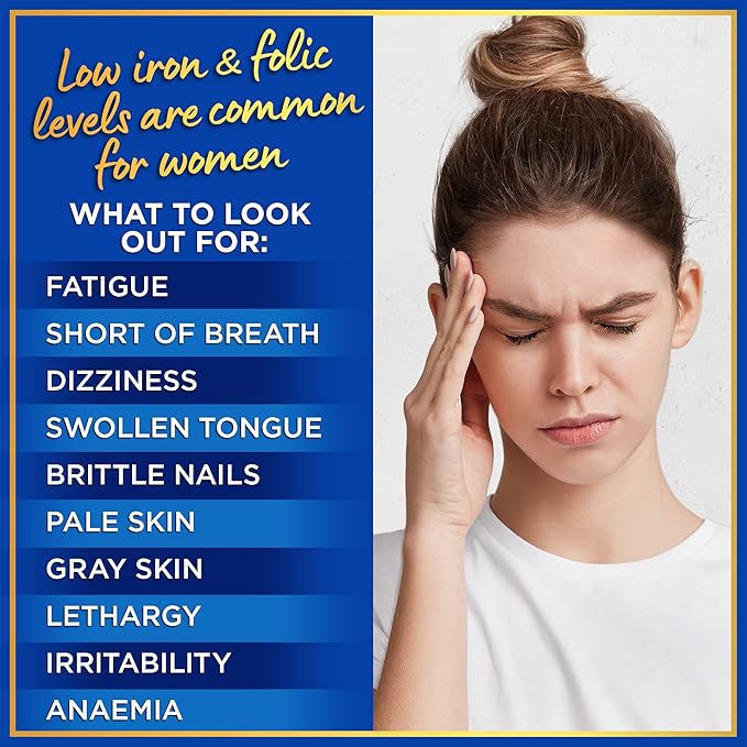 Iron Supplement for Women with Folic Acid - 35mg Gentle Iron, 667mcg Folate Vitamin B9 - Anemia, Period, Pregnancy Support Prenatal Iron Supplements Ferrous Sulfate Pills - 180 Vegan Iron Tablets