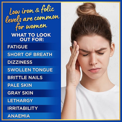 Iron Supplement for Women with Folic Acid - 35mg Gentle Iron, 667mcg Folate Vitamin B9 - Anemia, Period, Pregnancy Support Prenatal Iron Supplements Ferrous Sulfate Pills - 180 Vegan Iron Tablets