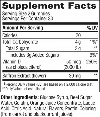 OLLY Hello Happy Gummy Worms, Mood Balance Support, Vitamin D, Saffron, Adult Chewable Supplement, Tropical Zing - 60 Count