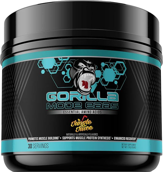 Gorilla Mode EAAs - Essential Amino Acids to Support Muscle Building, Enhanced Recovery, and Protein Synthesis/Use Before, During, or After Your Workout / 453 Grams (Jungle Juice)