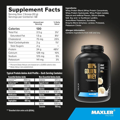 Maxler 100% Golden Whey Protein - 24g of Premium Whey Protein Powder per Serving - Pre, Post & Intra Workout - Fast-Absorbing Whey Hydrolysate, Isolate & Concentrate Blend - Vanilla Ice Cream 5 lbs
