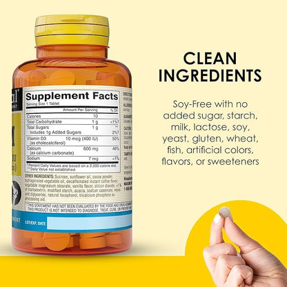 MASON NATURAL Calcium 600 mg with Vitamin D3 - Supports Healthy Bones, Strengthens Muscle Function, Coffee Mocha Flavor, 100 Chewables (Pack of 3)