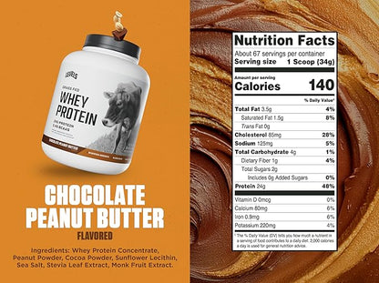Levels Grass Fed Whey Protein Powder, No Artificials, 24G of Protein, Chocolate Peanut Butter, 5LB