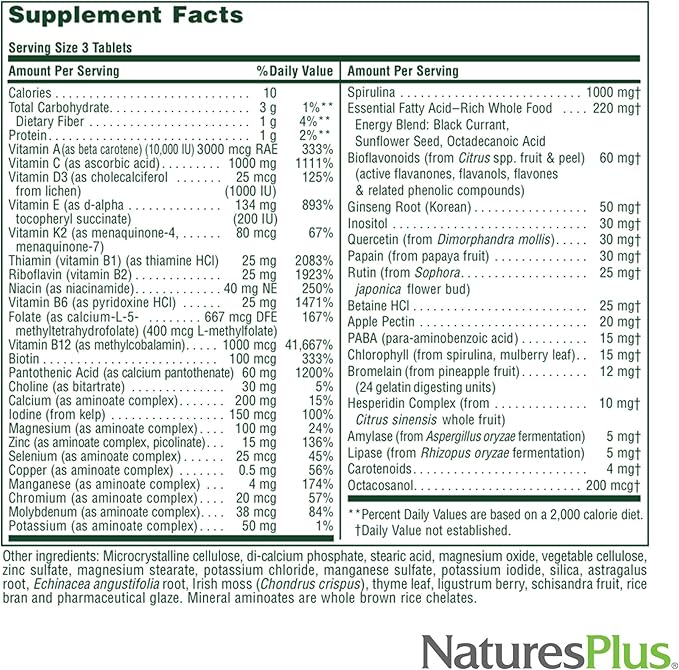 Natures Plus Source of Life No Iron - 180 Tablets, Pack of 2 - Multi-Vitamin & Mineral Supplement - Supports Natural Energy & Overall Well-Being - Gluten Free, Vegetarian - 120 Total Servings