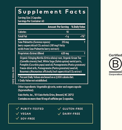 Gaia Herbs Prostate Health - Supports Prostate Health and Function for Men - with Saw Palmetto, Green Tea, Nettle Root, and White Sage - 120 Vegan Liquid Phyto-Capsules (40-Day Supply)