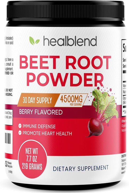 healblend Organic Beet Root Powder with Raspberry Powder, Organic Natural Acai, Vitamin C, Niacin, Berry Flavored, 30 Day Supply