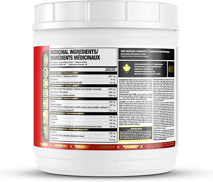 LIMITLESS Magnum 504g - Creatine Monohydrate Pre Workout Powder for Men & Women, Supports Energy, Focus, Endurance, Muscle Recovery & Growth, Beta Alanine, Sugar Free Electrolytes, Fruit Punch Flavor