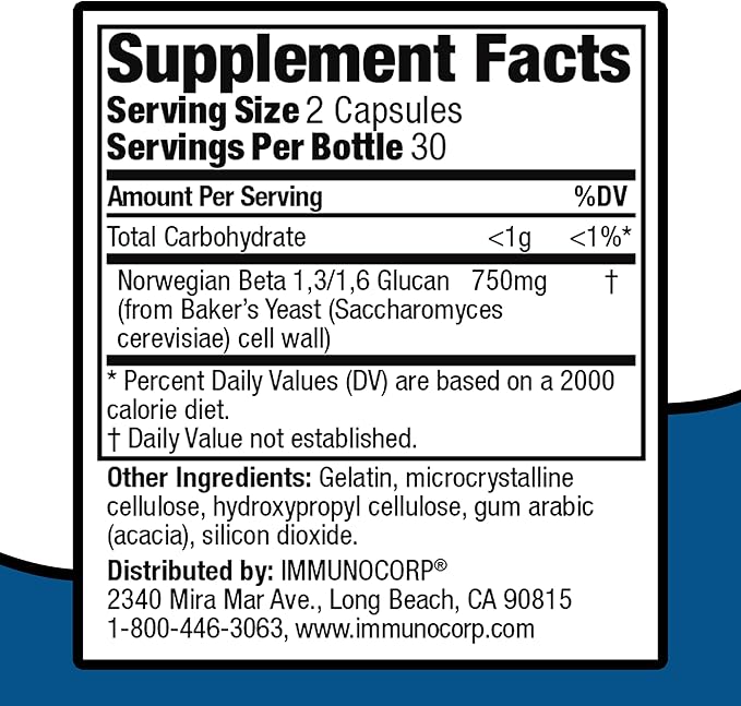 Immutol Immune Support Supplement with 750mg of Beta Glucan 1,3 1,6 - Natural Ingredients, High Potency to Boost Immunity and Overall Wellness, 60 Capsules (60)